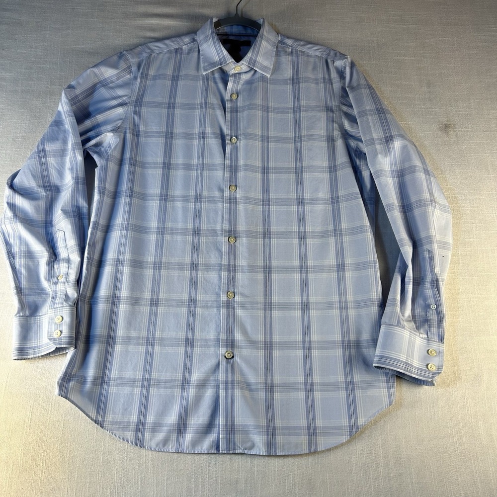Banana Republic Non-Iron Slim‎ Fit Large Blue Plaid Long Sleeve  Button Up Shirt